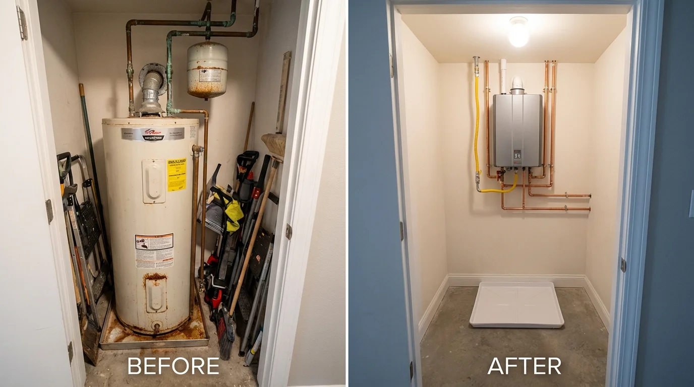 Tank water heater versus wall-mounted tankless unit comparison for Discovery Bay, CA homeowners