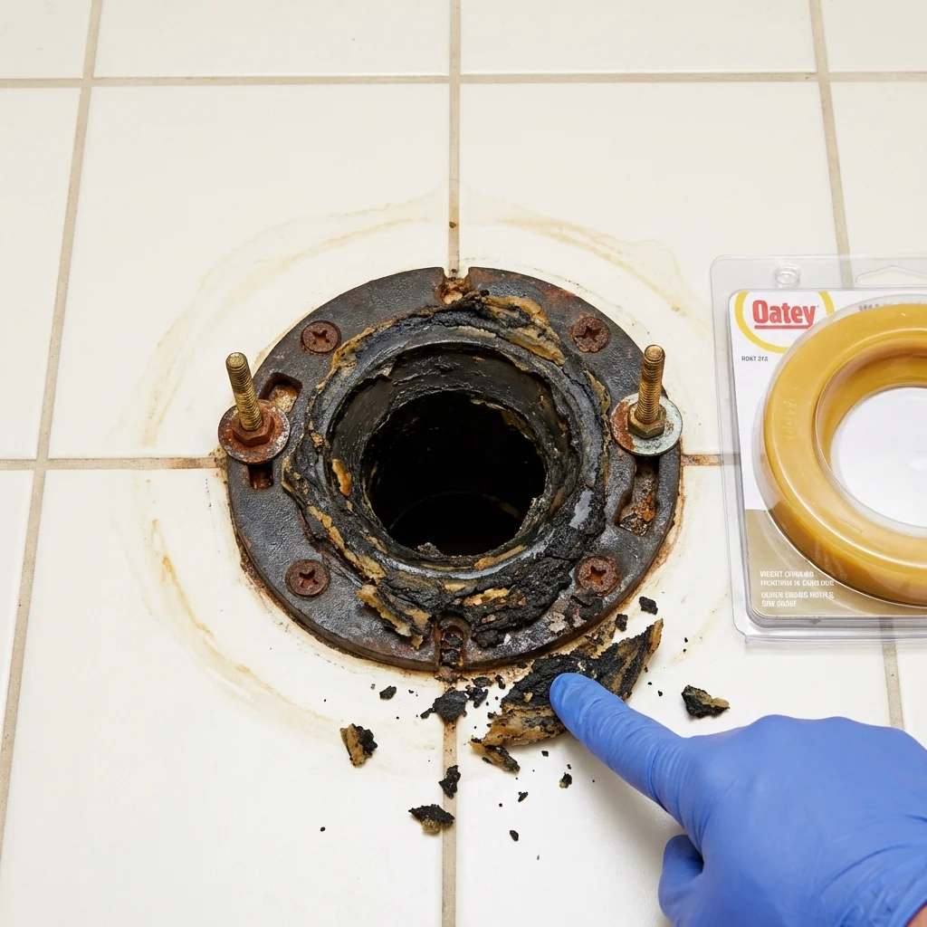 Failed wax ring showing water seepage at the base of a toilet in a Discovery Bay, CA home