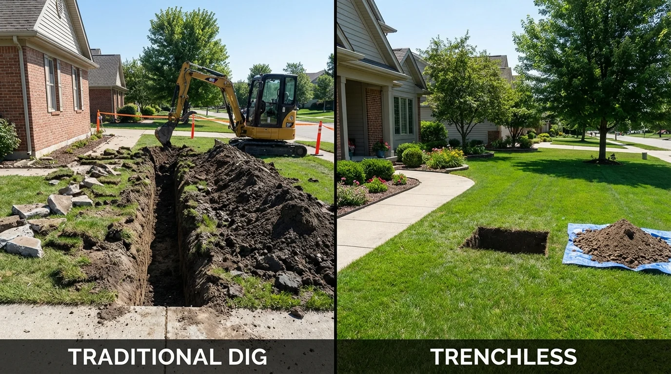 Trenchless sewer repair with minimal yard damage versus traditional excavation in Discovery Bay, CA